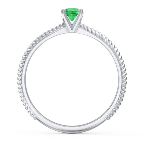 1/4 ct. Round Gemstone Engagement Ring with Twisted Rope Band – Sterling Silver with Emerald