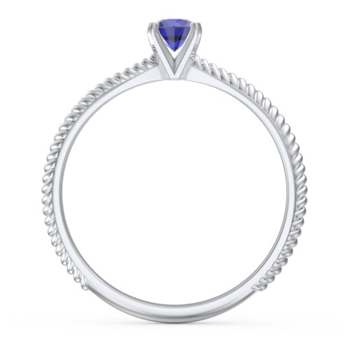 1/4 ct. Round Gemstone Engagement Ring with Twisted Rope Band – Sterling Silver with Blue Sapphire