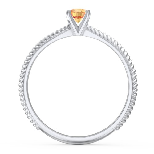 1/4 ct. Round Gemstone Engagement Ring with Twisted Rope Band – Sterling Silver with Citrine
