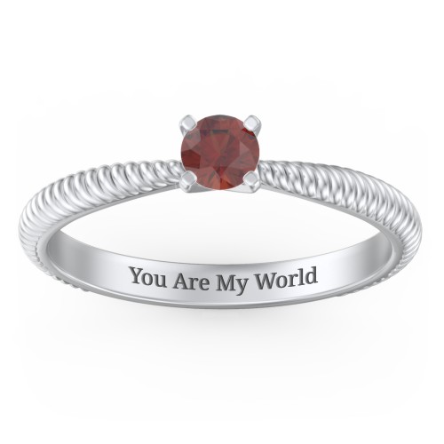 1/4 ct. Round Gemstone Engagement Ring with Twisted Rope Band – Sterling Silver with Garnet