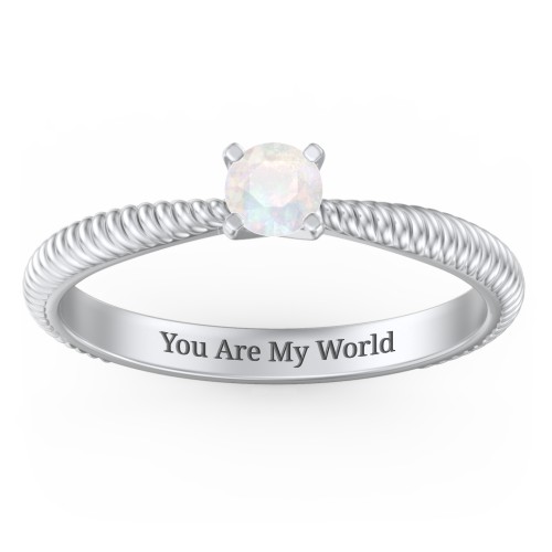 1/4 ct. Round Gemstone Engagement Ring with Twisted Rope Band – Sterling Silver with Opal