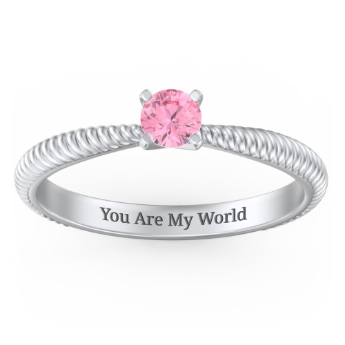 1/4 ct. Round Gemstone Engagement Ring with Twisted Rope Band – Sterling Silver with Pink Tourmaline
