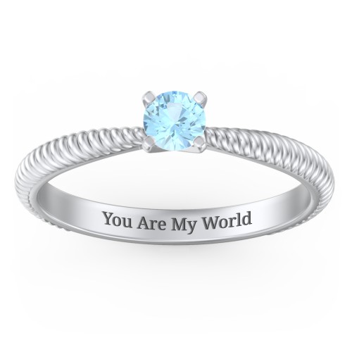 1/4 ct. Round Gemstone Engagement Ring with Twisted Rope Band – Sterling Silver with Blue Topaz