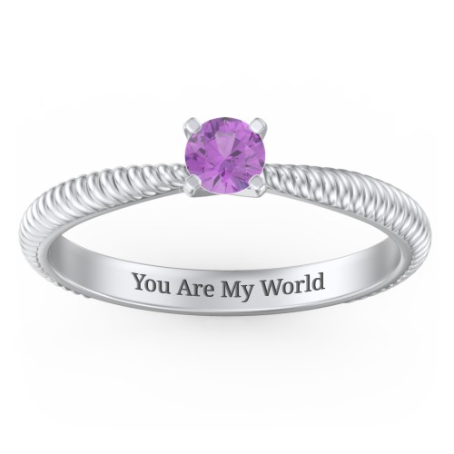 1/4 ct. Round Gemstone Engagement Ring with Twisted Rope Band – Sterling Silver with Amethyst