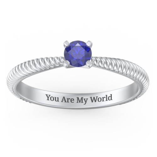 1/4 ct. Round Gemstone Engagement Ring with Twisted Rope Band – Sterling Silver with Blue Sapphire