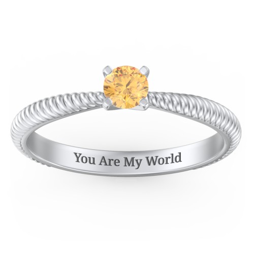 1/4 ct. Round Gemstone Engagement Ring with Twisted Rope Band – Sterling Silver with Citrine