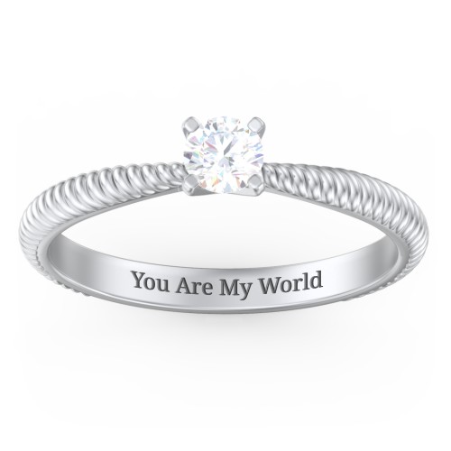 1/4 ct. Round Gemstone Engagement Ring with Twisted Rope Band – Sterling Silver with White Sapphire