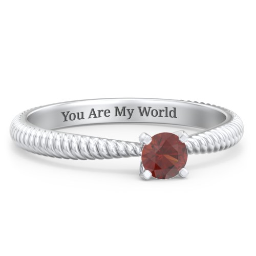 1/4 ct. Round Gemstone Engagement Ring with Twisted Rope Band – Sterling Silver with Garnet