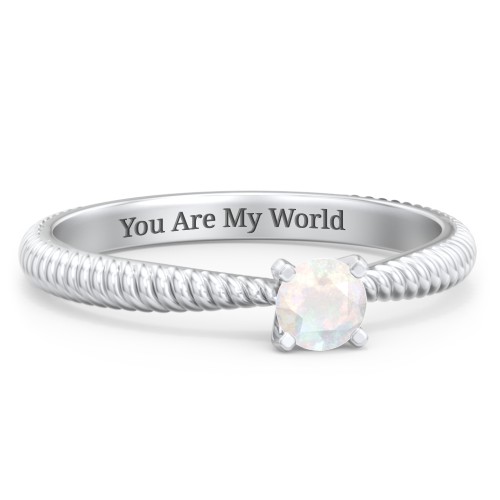 1/4 ct. Round Gemstone Engagement Ring with Twisted Rope Band – Sterling Silver with Opal