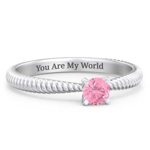 1/4 ct. Round Gemstone Engagement Ring with Twisted Rope Band – Sterling Silver with Pink Tourmaline
