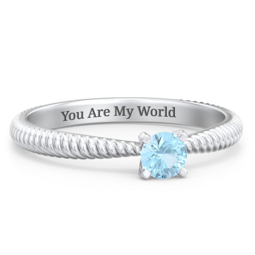 1/4 ct. Round Gemstone Engagement Ring with Twisted Rope Band – Sterling Silver with Blue Topaz