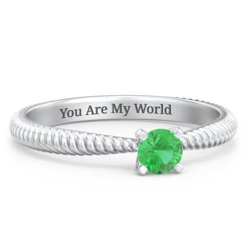 1/4 ct. Round Gemstone Engagement Ring with Twisted Rope Band – Sterling Silver with Emerald