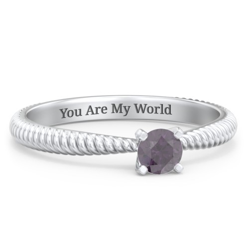 1/4 ct. Round Gemstone Engagement Ring with Twisted Rope Band – Sterling Silver with Alexandrite
