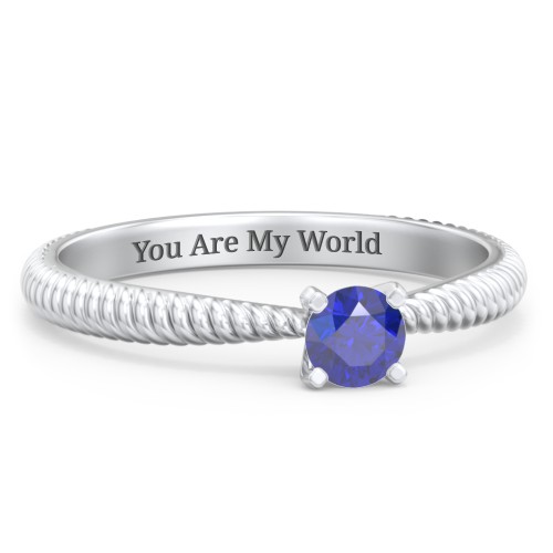 1/4 ct. Round Gemstone Engagement Ring with Twisted Rope Band – Sterling Silver with Blue Sapphire
