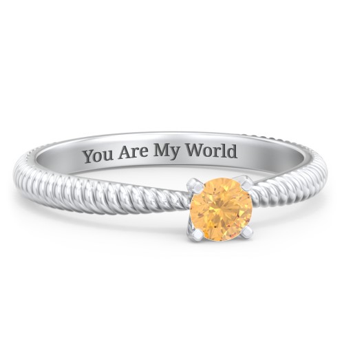 1/4 ct. Round Gemstone Engagement Ring with Twisted Rope Band – Sterling Silver with Citrine