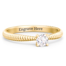 1/4 ct. Round Gemstone Engagement Ring with Twisted Rope Band in 10K Solid Yellow Gold with White Sapphire