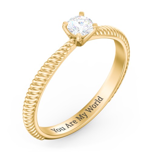 1/4 ct. Round Gemstone Engagement Ring with Twisted Rope Band – 10K Yellow Gold with White Sapphire