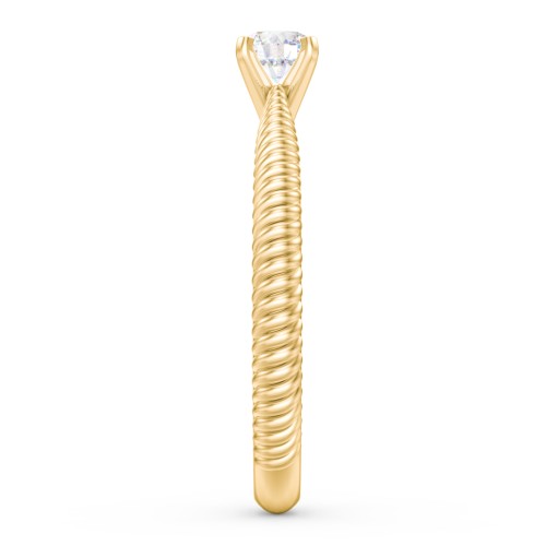 1/4 ct. Round Gemstone Engagement Ring with Twisted Rope Band – 10K Yellow Gold with White Sapphire