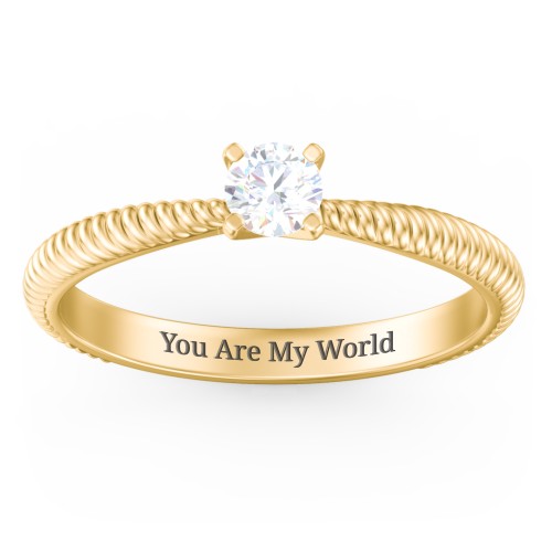 1/4 ct. Round Gemstone Engagement Ring with Twisted Rope Band – 10K Yellow Gold with White Sapphire