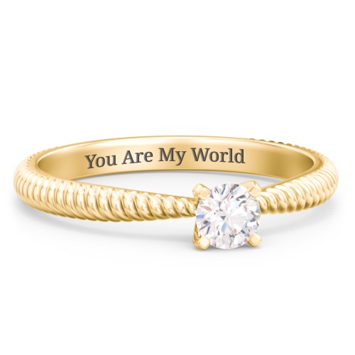 1/4 ct. Round Gemstone Engagement Ring with Twisted Rope Band – 10K Yellow Gold with White Sapphire