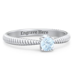 1/4 ct. Round Gemstone Peek-A-Boo Engagement Ring with Twisted Rope Band in 925 Sterling Silver with Aquamarine