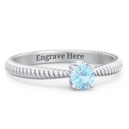 1/4 ct. Round Gemstone Peek-A-Boo Engagement Ring with Twisted Rope Band in 925 Sterling Silver with Blue Topaz