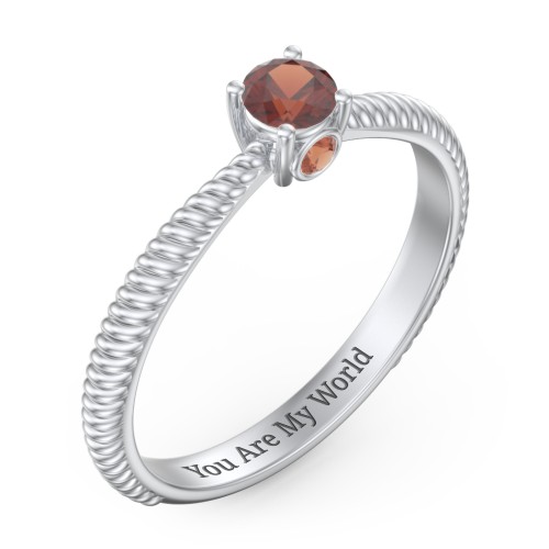 1/4 ct. Round Gemstone Peek-A-Boo Engagement Ring with Twisted Rope Band – Sterling Silver with Garnet