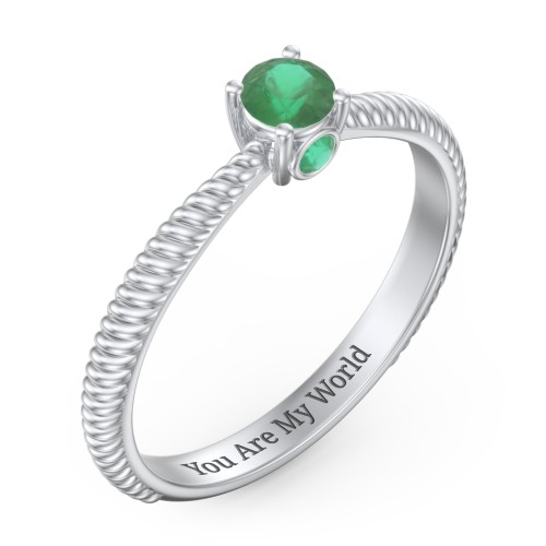 1/4 ct. Round Gemstone Peek-A-Boo Engagement Ring with Twisted Rope Band – Sterling Silver with Emerald