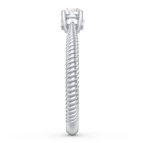 1/4 ct. Round Gemstone Peek-A-Boo Engagement Ring with Twisted Rope Band – Sterling Silver with White Sapphire and Cubic Zirconia