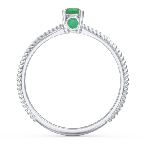 1/4 ct. Round Gemstone Peek-A-Boo Engagement Ring with Twisted Rope Band – Sterling Silver with Emerald