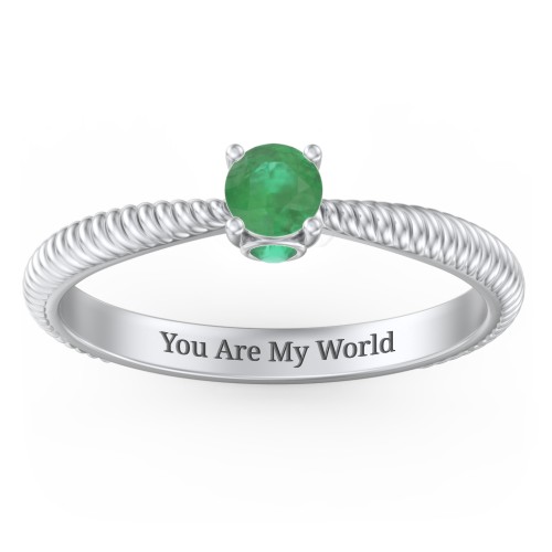 1/4 ct. Round Gemstone Peek-A-Boo Engagement Ring with Twisted Rope Band – Sterling Silver with Emerald