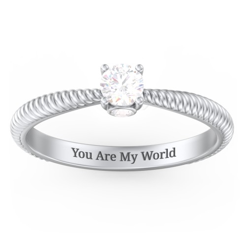 1/4 ct. Round Gemstone Peek-A-Boo Engagement Ring with Twisted Rope Band – Sterling Silver with White Sapphire and Cubic Zirconia