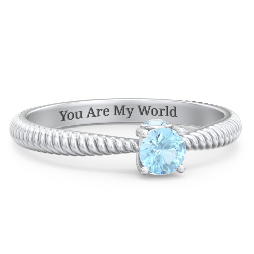 1/4 ct. Round Gemstone Peek-A-Boo Engagement Ring with Twisted Rope Band – Sterling Silver with Blue Topaz
