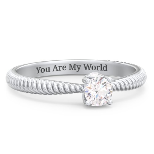 1/4 ct. Round Gemstone Peek-A-Boo Engagement Ring with Twisted Rope Band – Sterling Silver with White Sapphire and Cubic Zirconia