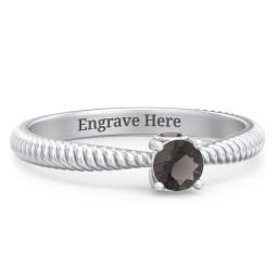 1/4 ct. Round Gemstone Peek-A-Boo Engagement Ring with Twisted Rope Band in 925 Sterling Silver with Smokey Quartz