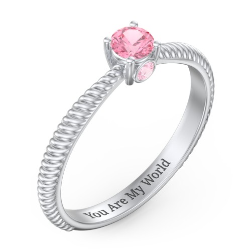 1/4 ct. Round Gemstone Peek-A-Boo Engagement Ring with Twisted Rope Band – Sterling Silver with Pink Tourmaline