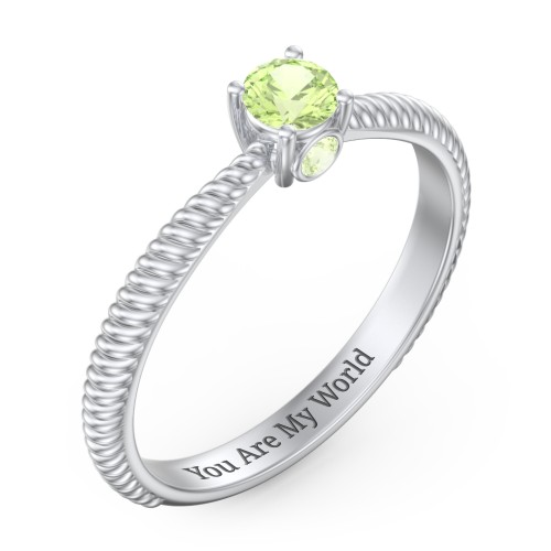 1/4 ct. Round Gemstone Peek-A-Boo Engagement Ring with Twisted Rope Band – Sterling Silver with Peridot