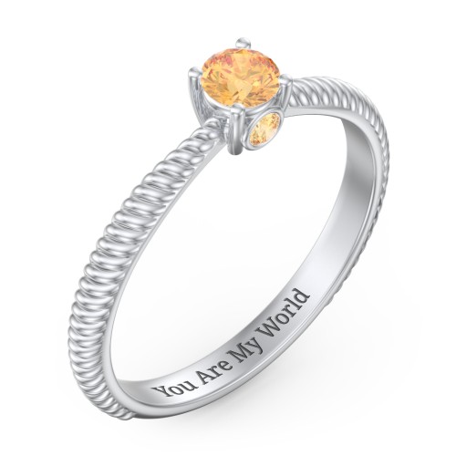 1/4 ct. Round Gemstone Peek-A-Boo Engagement Ring with Twisted Rope Band – Sterling Silver with Citrine