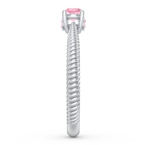 1/4 ct. Round Gemstone Peek-A-Boo Engagement Ring with Twisted Rope Band – Sterling Silver with Pink Tourmaline