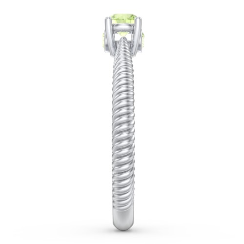 1/4 ct. Round Gemstone Peek-A-Boo Engagement Ring with Twisted Rope Band – Sterling Silver with Peridot