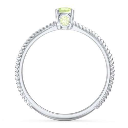 1/4 ct. Round Gemstone Peek-A-Boo Engagement Ring with Twisted Rope Band – Sterling Silver with Peridot