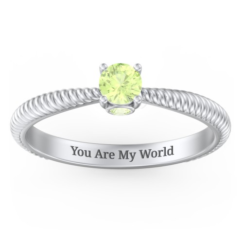 1/4 ct. Round Gemstone Peek-A-Boo Engagement Ring with Twisted Rope Band – Sterling Silver with Peridot
