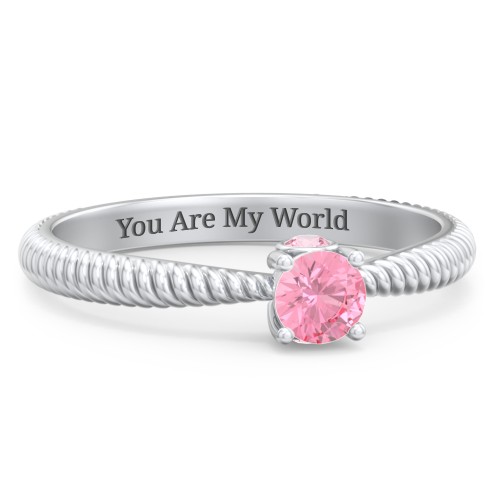 1/4 ct. Round Gemstone Peek-A-Boo Engagement Ring with Twisted Rope Band – Sterling Silver with Pink Tourmaline