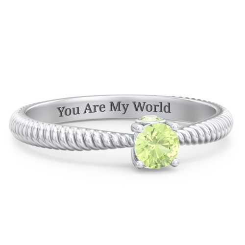 1/4 ct. Round Gemstone Peek-A-Boo Engagement Ring with Twisted Rope Band – Sterling Silver with Peridot
