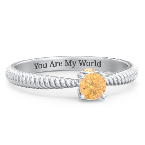1/4 ct. Round Gemstone Peek-A-Boo Engagement Ring with Twisted Rope Band – Sterling Silver with Citrine