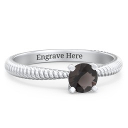 1/2 ct. Round Gemstone Engagement Ring with Twisted Rope Band in 925 Sterling Silver with Smokey Quartz