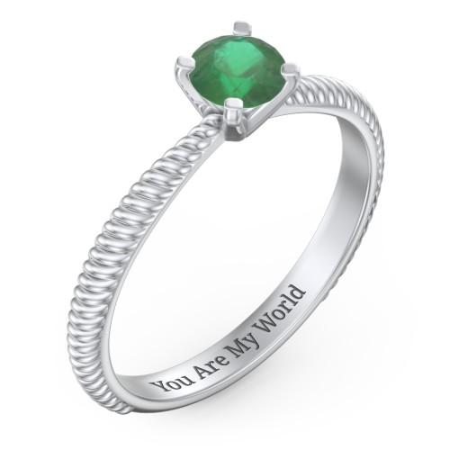 1/2 ct. Round Gemstone Engagement Ring with Twisted Rope Band – Sterling Silver with Emerald