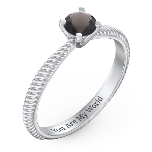 1/2 ct. Round Gemstone Engagement Ring with Twisted Rope Band – Sterling Silver with Smokey Quartz