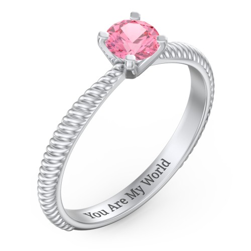 1/2 ct. Round Gemstone Engagement Ring with Twisted Rope Band – Sterling Silver with Pink Tourmaline
