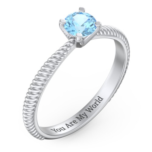 1/2 ct. Round Gemstone Engagement Ring with Twisted Rope Band – Sterling Silver with Blue Topaz